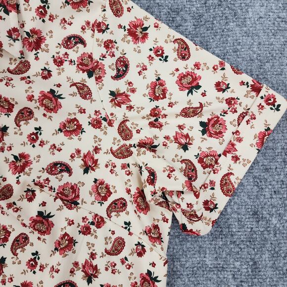 VTG Sears Shirt Womens 38 Cream Red Floral Paisley Perma-Prest Short Sleeve 70s - Picture 10 of 11